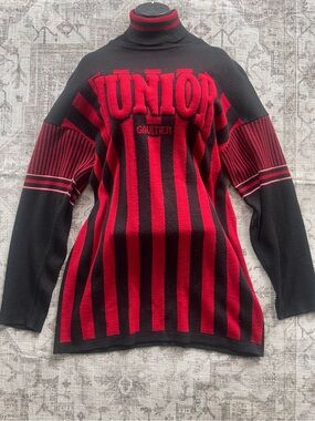 Junior Gaultier 90’s Y2K Vintage Black and Red Striped Mini Dress